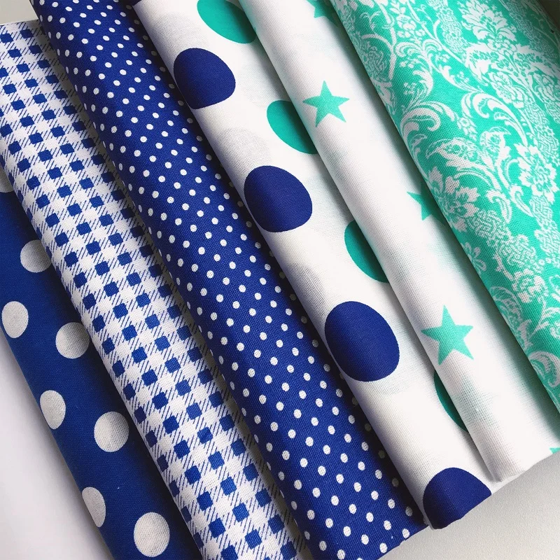 

IV 125gsm Turquoise blue Palette Kids Printed Сoarse Calico bed linen fabric Bedding Sheets Cotton For sewing DIY cloth