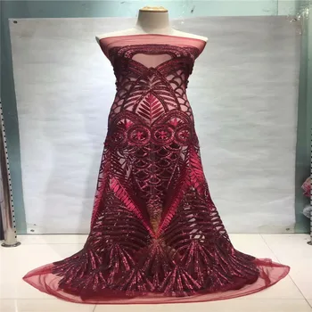 

Upscale Red French Net Sequins Lace Fabrics 2018 High Quality African Tulle Lace Fabrics Sequins Wedding Nigeria lace HJ981-1