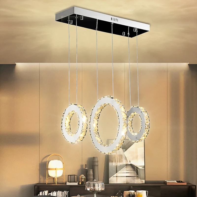 

Modern LED stainless steel crystal Pendant Lights simple living room bedroom restaurant personality bar