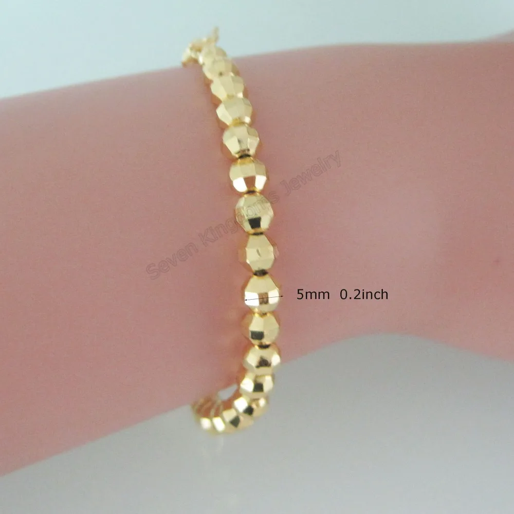 YELLOW GOLD GP SOLID OVERLAY FILLED BRASS PLAIN BALL Dia 0.2&quot LINK BRACELET/GREAT GIFT/ | Украшения и аксессуары