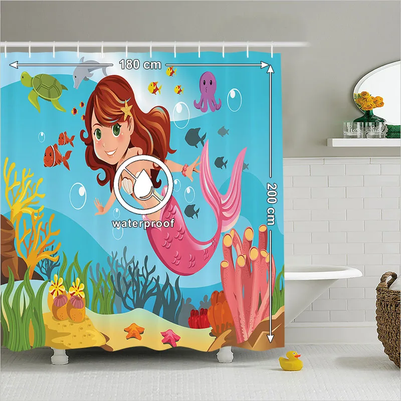 Shower Curtain Little Mermaid Bathroom Accessories Ocean Cheerful