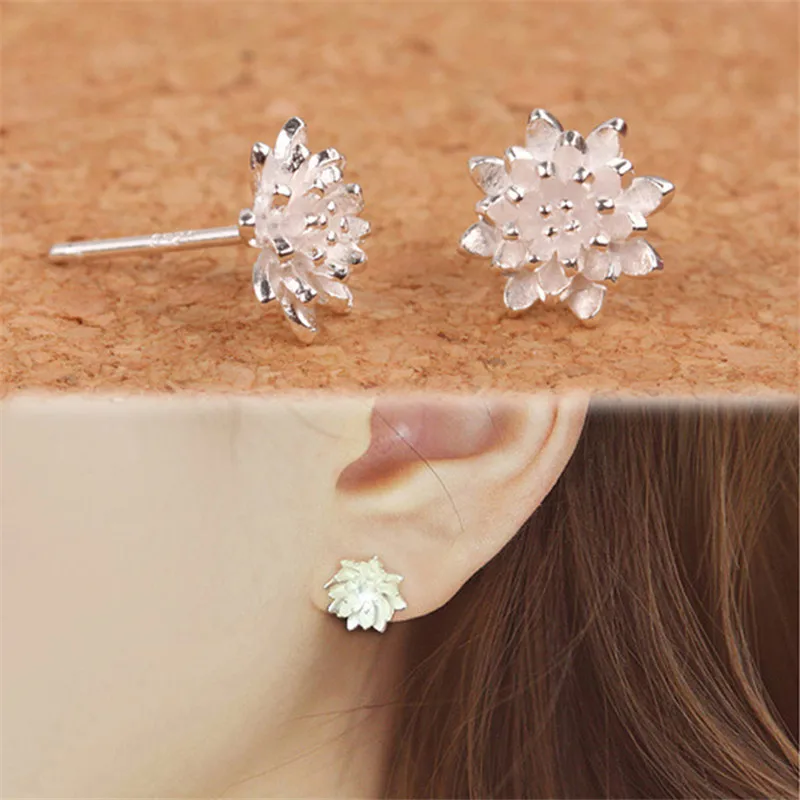2018 Cute Female Handmade Jewellery Women's 925 Sliver Flower Ear Stud Earrings EAR-0585 Fashion