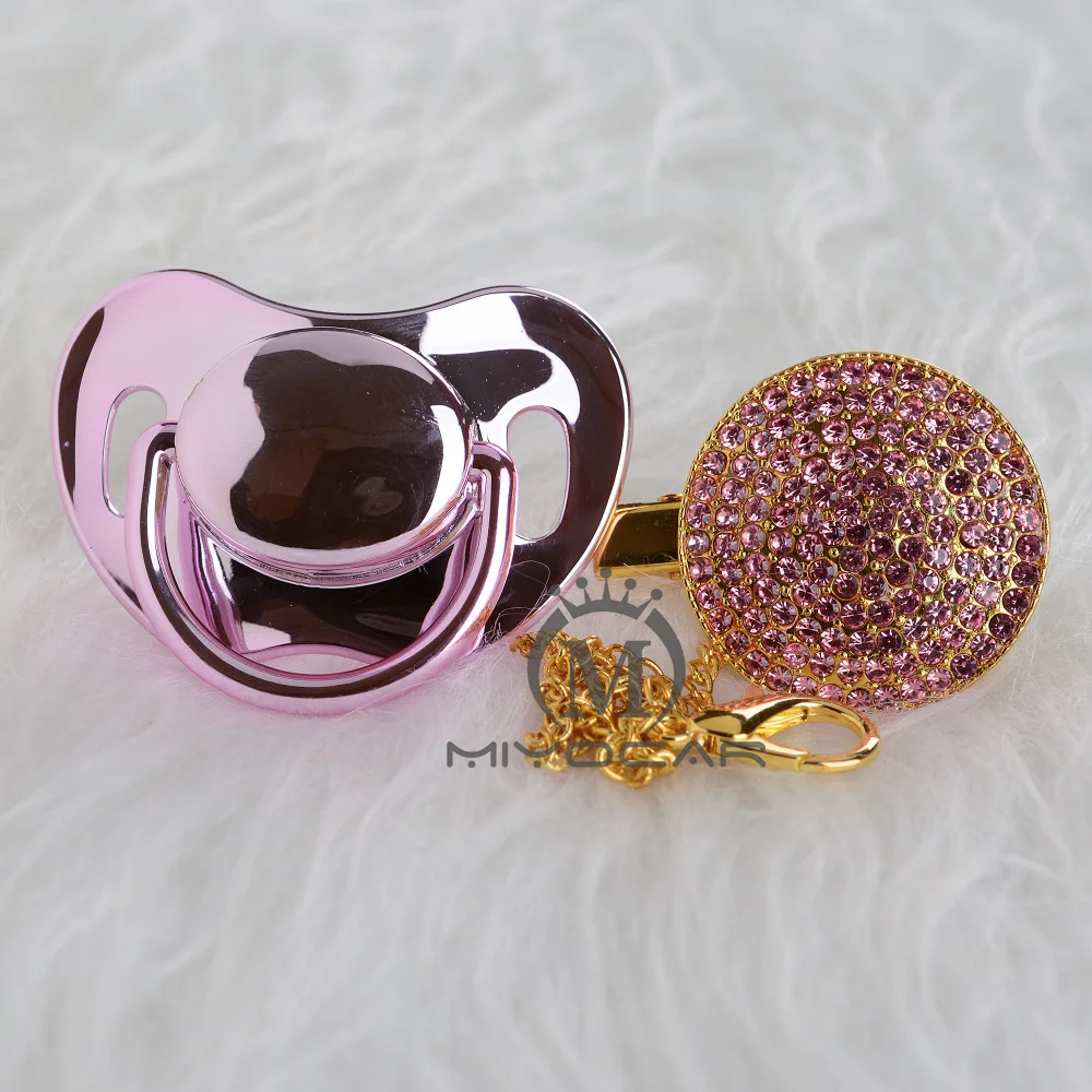 

MIYOCAR BLING all gold pink pacifier and pacifier clip unique design baby SGS certificate safe and unique A11