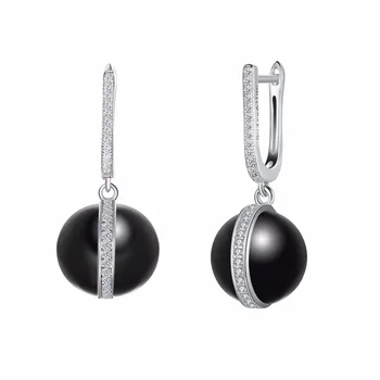

Vintage Ball Bead Women Ceramic And Zircon Pave Jewelry 925 Sterling Silver Earring