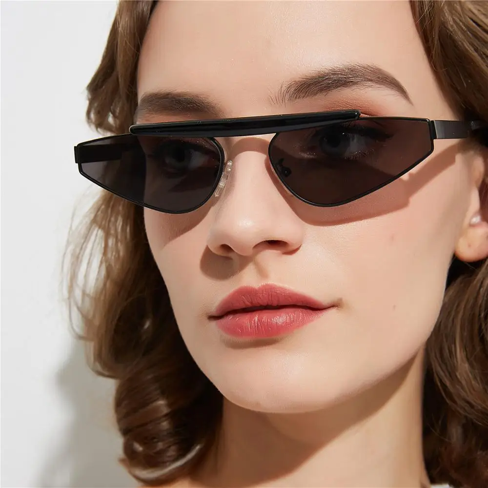 Женские солнцезащитные очки Cateye брендовая дизайнерская Ретро металлическая маленькая рамка uv400