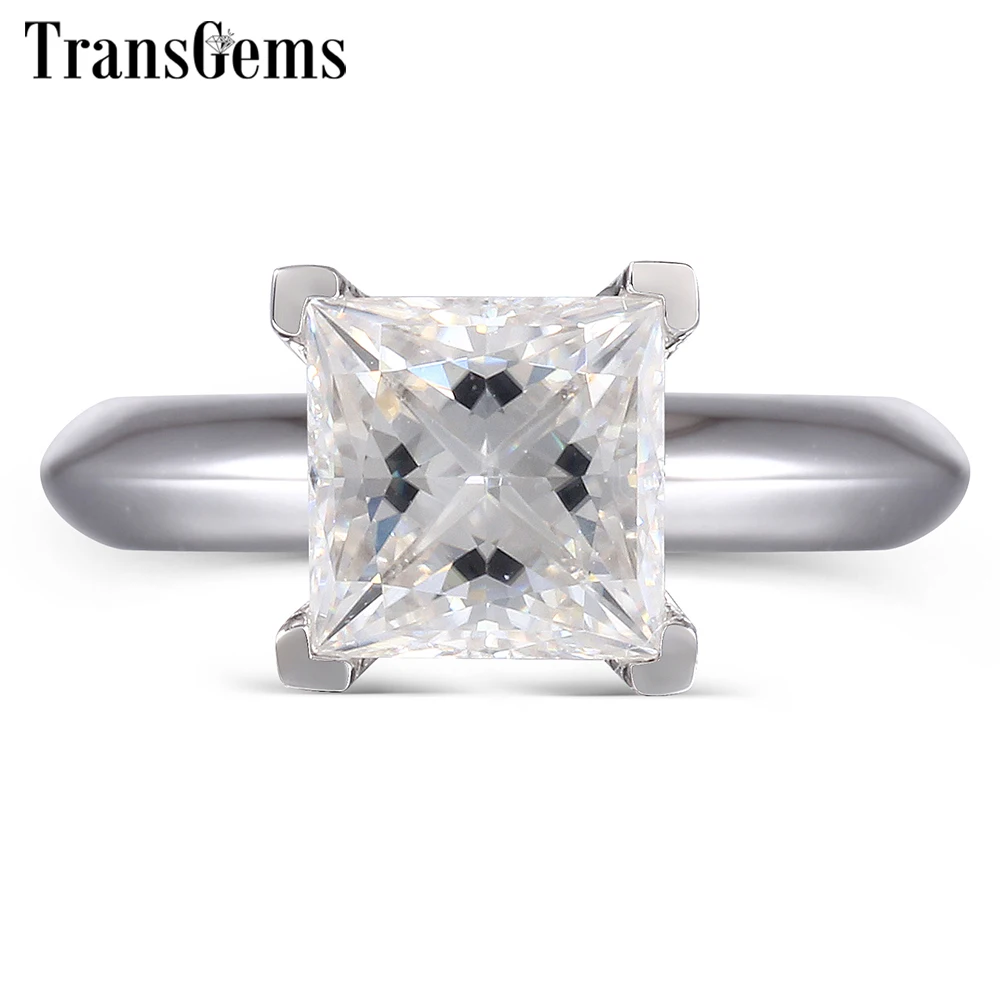 

Transgems Princess Cut Moissanite Engagement Ring Gold for Women 1.3ct F Color 6MM Princess Moissanite Solid 14K White Gold