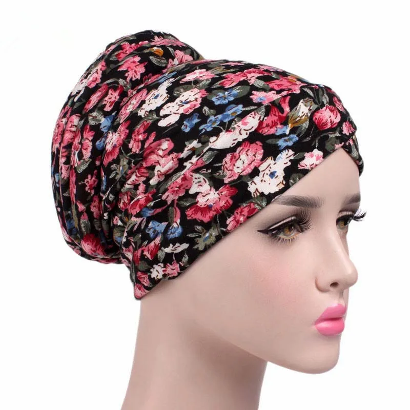 

PADEGAO 3pcs women floral print Muslim scarf hat Chemotherapy hair loss hat India print exotic wrap hat Bandana boho turban cap