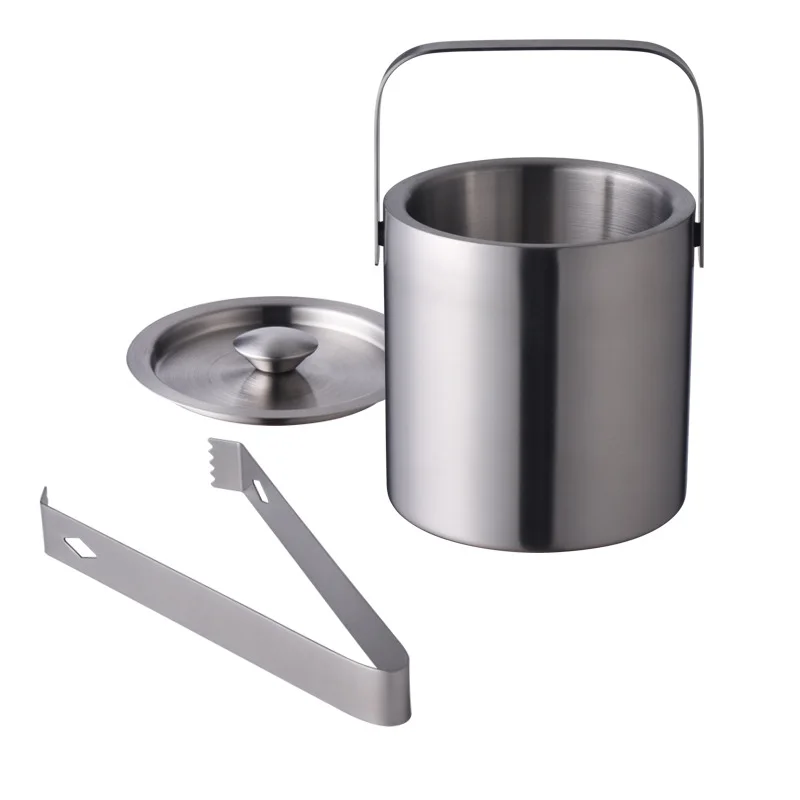

1.3L Portable Double Walled Stainless Steel Ice Bucket with Tong Home Hotel Supplies