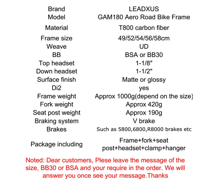 Top LEADXUS GAM180 Strong Aero Carbon Fiber Bicycle Frame Road Aero Bike Carbon Frame Many Colors Choice 0