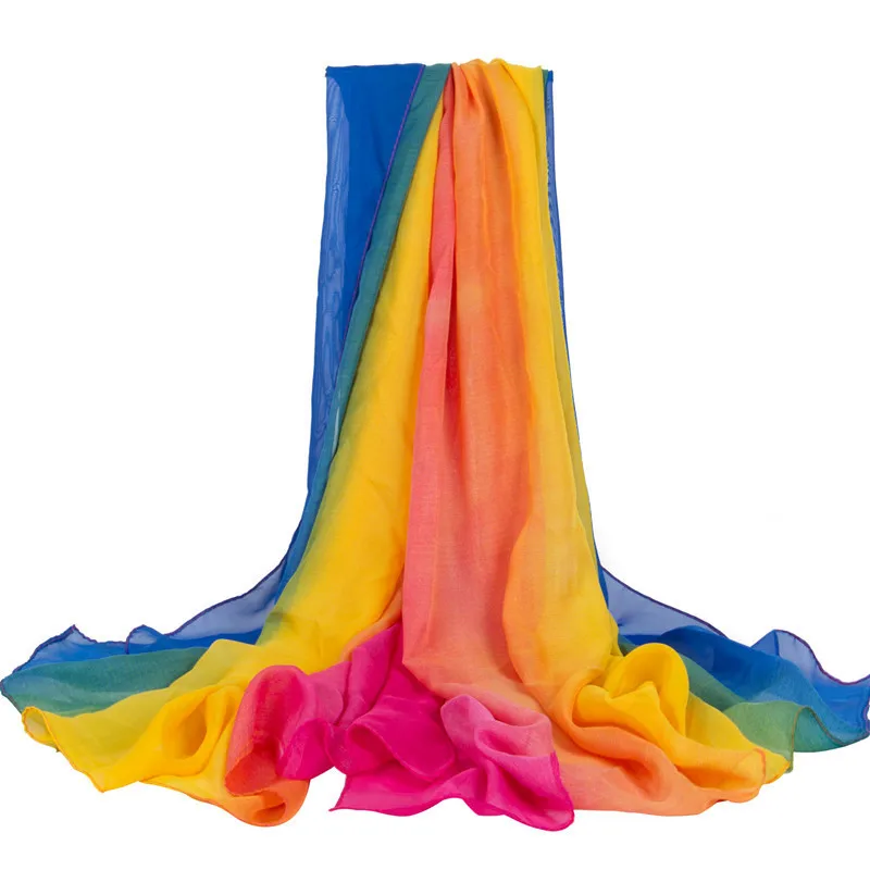 

Oversize Rainbow Gradient Color Silk Scarf Long Large Chiffon Scarf Shawl Sunscreen Beach Scarf Sarong Pareo Pashmina180x100cm