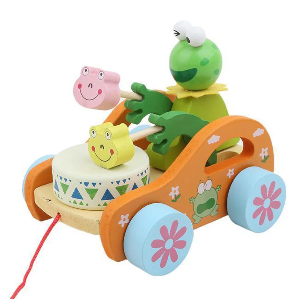 

Wooden Pull Along Toy Safe Care Drum Kids Solid Beech Wood Pull-Along Toy - FI