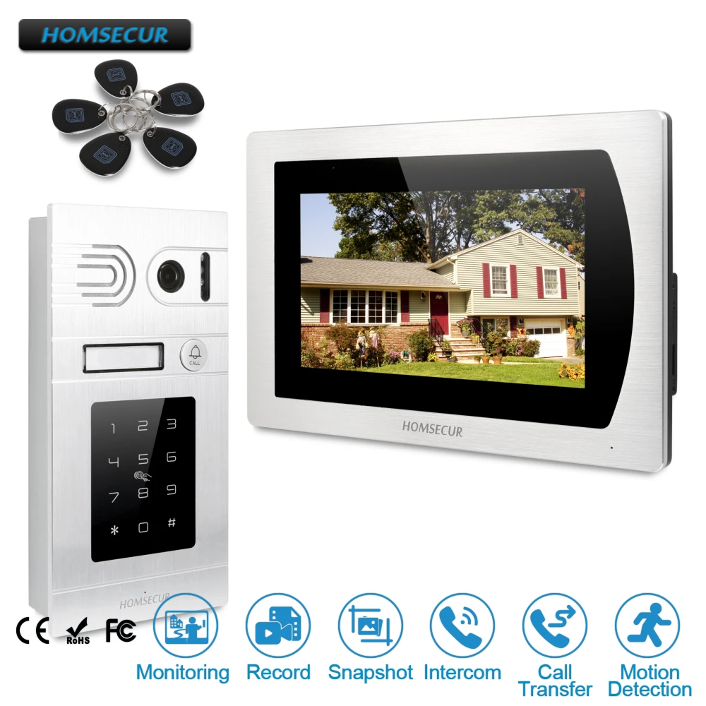 HOMSECUR 7\ Video Door Phone Intercom System with Password Access & Call Transfer for House/Flat BC071-S +BM717-S