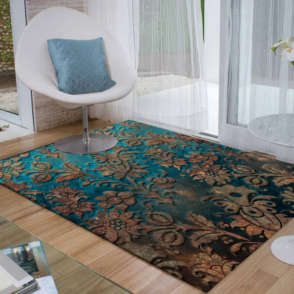 cheap Else Green Brown Ottoman Turkish Vintage Floral 3d Print Non Slip Microfiber Living Room Decorative Modern Washable Area Rug Mat