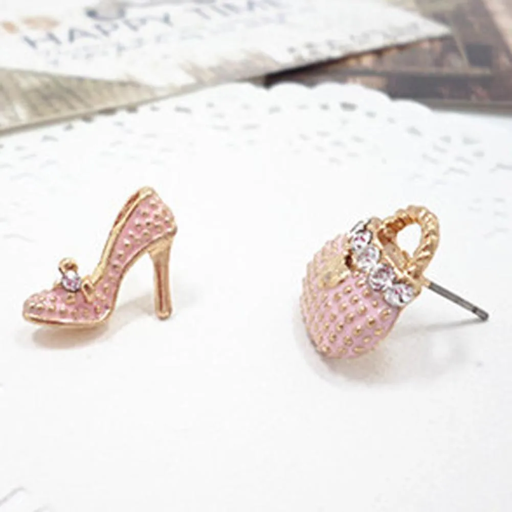 New Fashion Zircon Bags & High Heels Shoe Cute Earrings For Women Gold