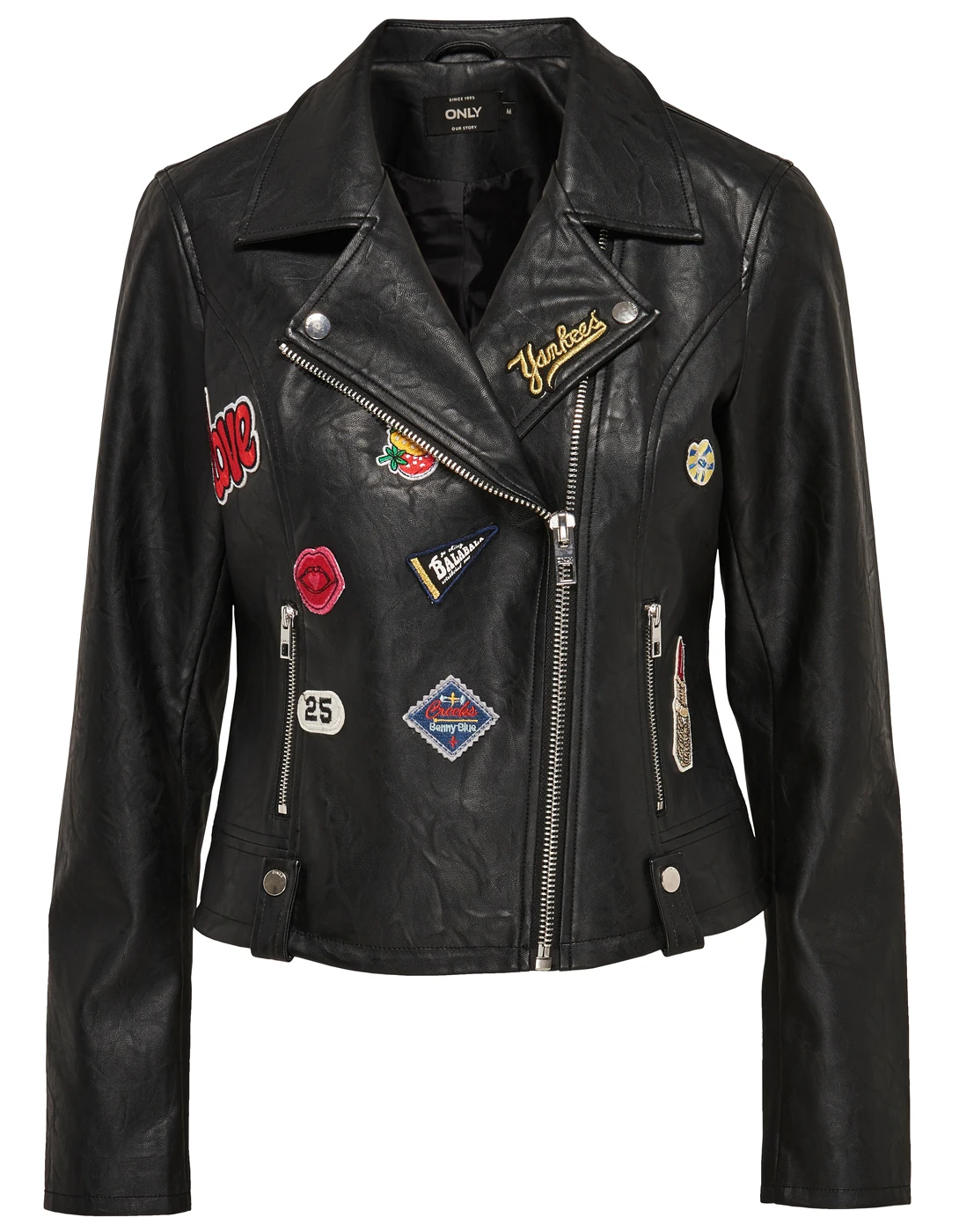 Leather patches jacket by Onlyin Basic Jackets from Women's Clothing