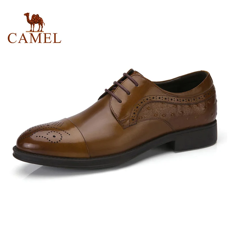 CAMEL Male Brogues Men Shoes Carved Man Genuine Leather Formal Business Oxford Business Wedding Patent Male Dress Shoe
