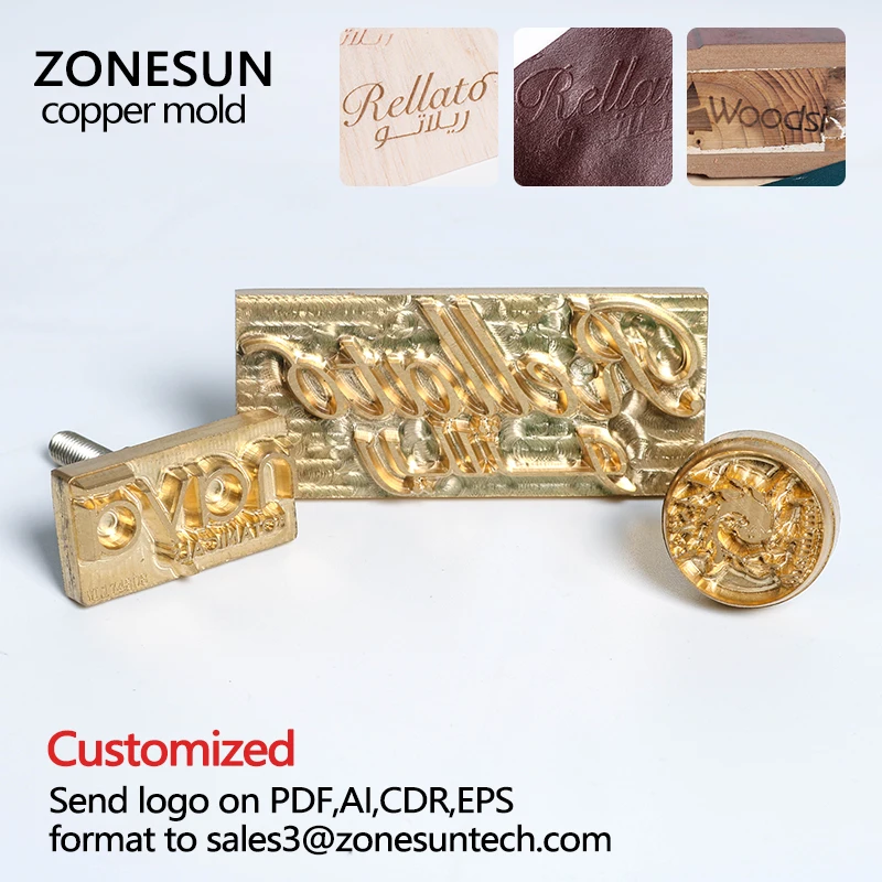ZONESUN Hot Foil Stamping Brass Mold Wood Leather Paper Customized