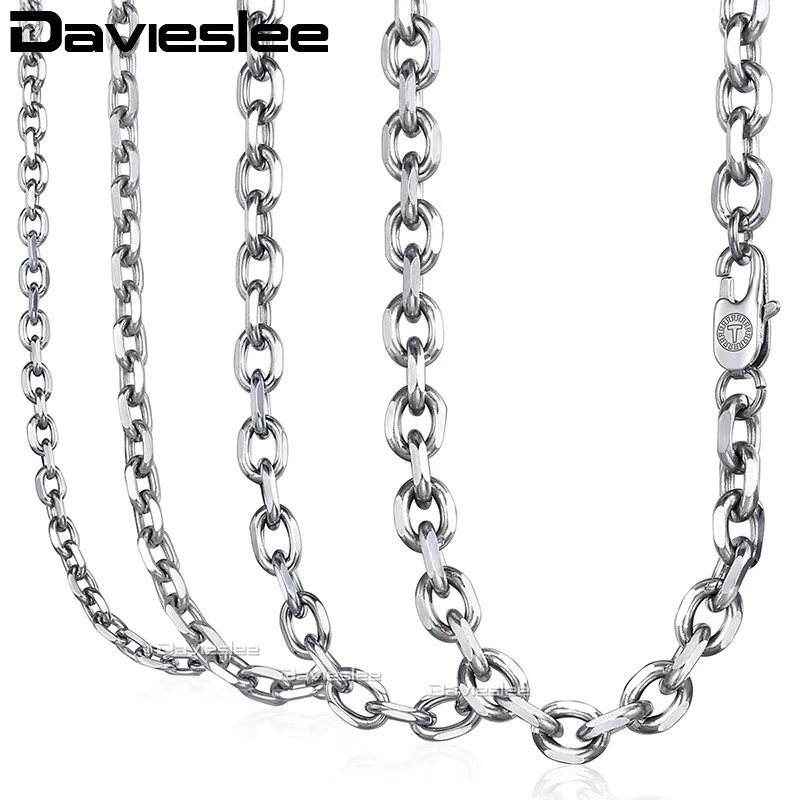 Davieslee الفولاذ المقاوم للصدأ مصقول قلادة للرجال رولو سلسلة ربط الفضة لهجة رجل قلادة 3/4/6/ 8 ملليمتر أبدا تتلاشى LKNM162