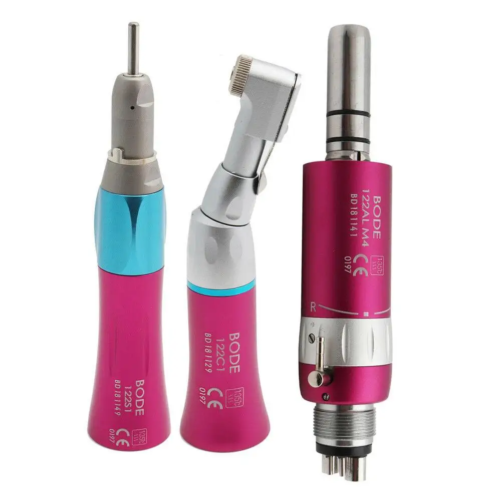 

Dental Low Speed Handpiece Kit Air Turbine Handpiece Straight Contra Angle Air Motor 4Holes 122 Pink