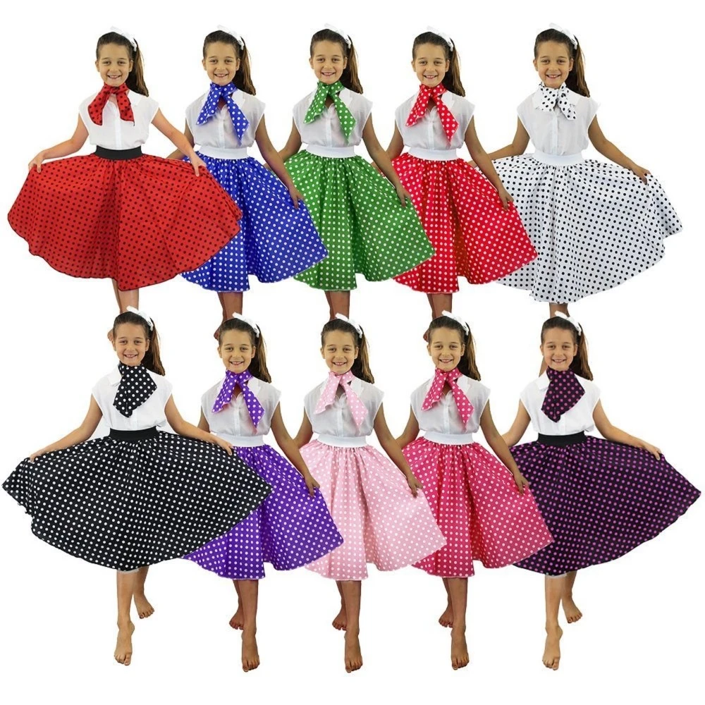 子供 66 センチメートルロングポルカドットスカート スカーフロックンロール代パーティーファンシードレス衣装ダンスクラブ Girls Costumes Aliexpress
