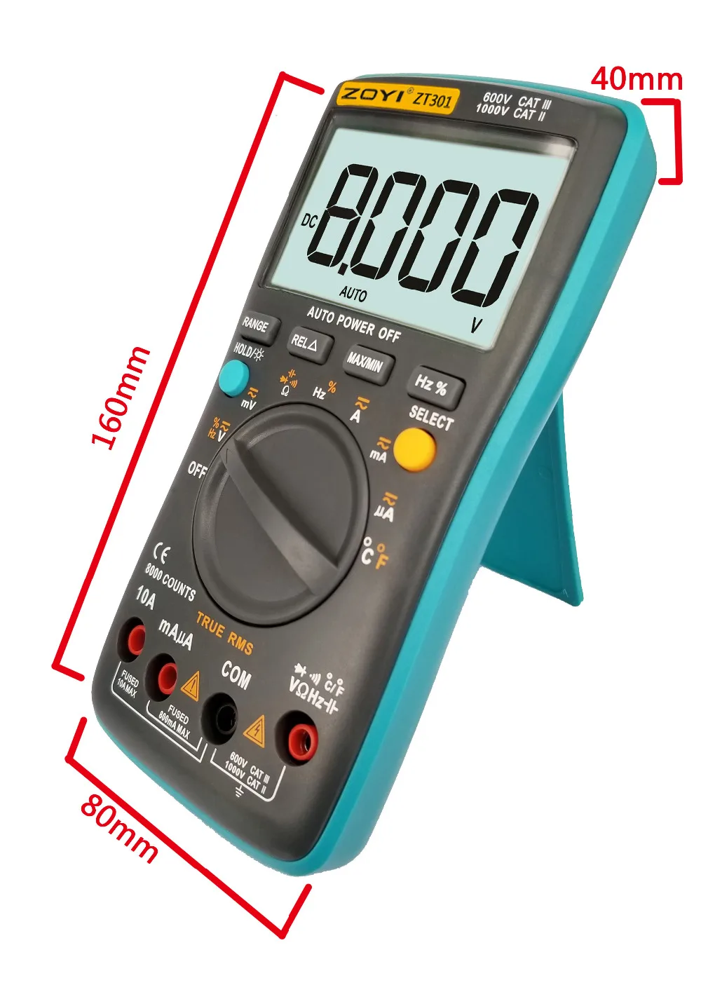 

ZT301 Portable Handheld Digital Multimeter 8000 Counts LED Backlight Large LCD Display Electrical Test Diagnostic Machine