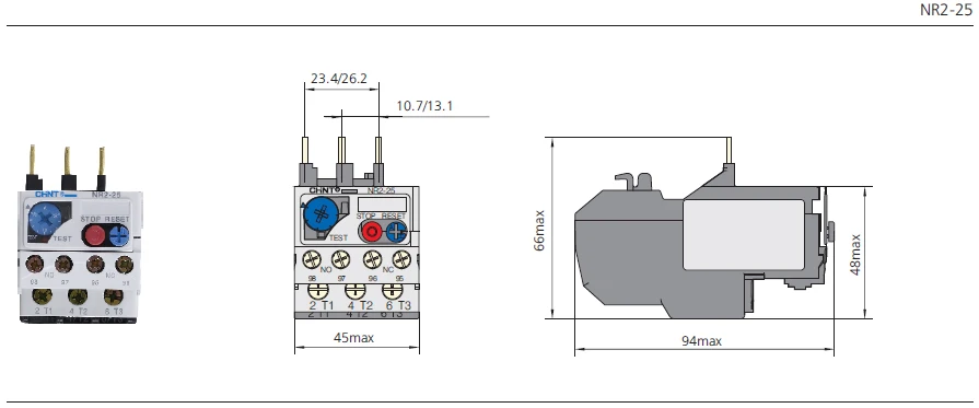 NR2-25 thermal relays size