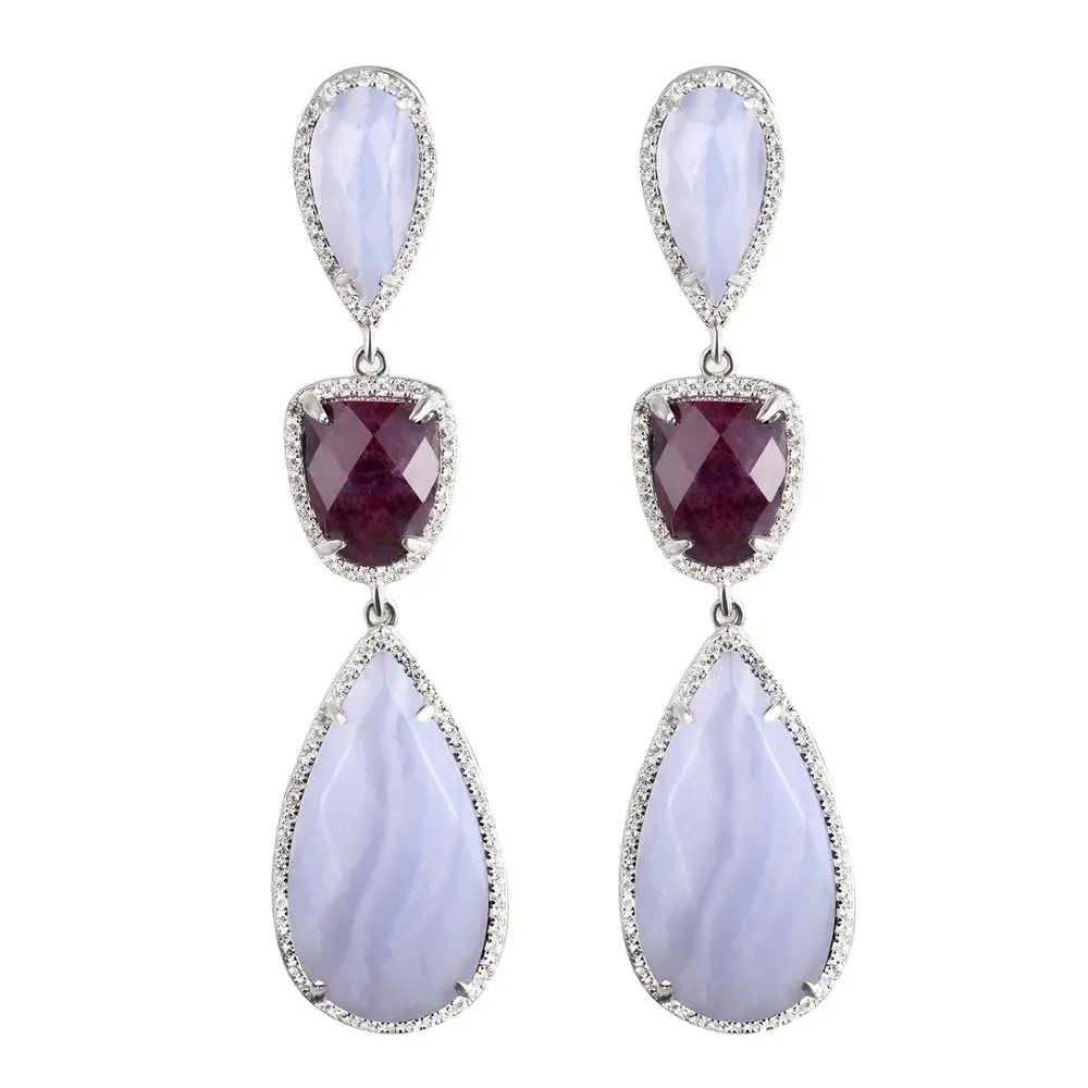 Женские серьги подвески из серебра 925 пробы с натуральным Рубином|silver round earrings|silver