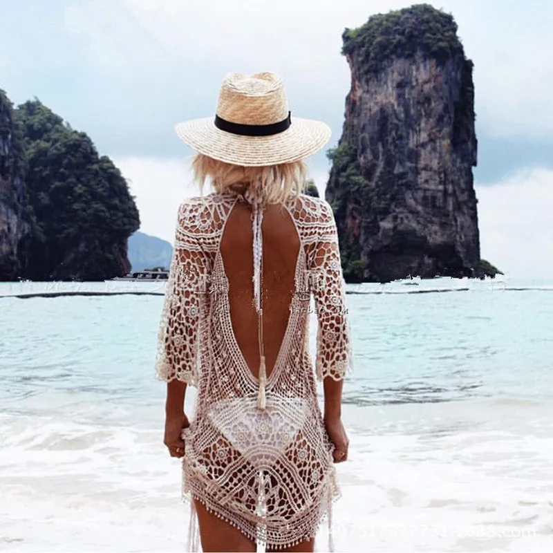 cream lace beach cover up