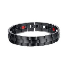 Elegant Men Black Bracelets Titanium Steel Magnetic Therapy 2 Row 4 in 1 FIR Negative Ion Germanium Bracelet Jewelry