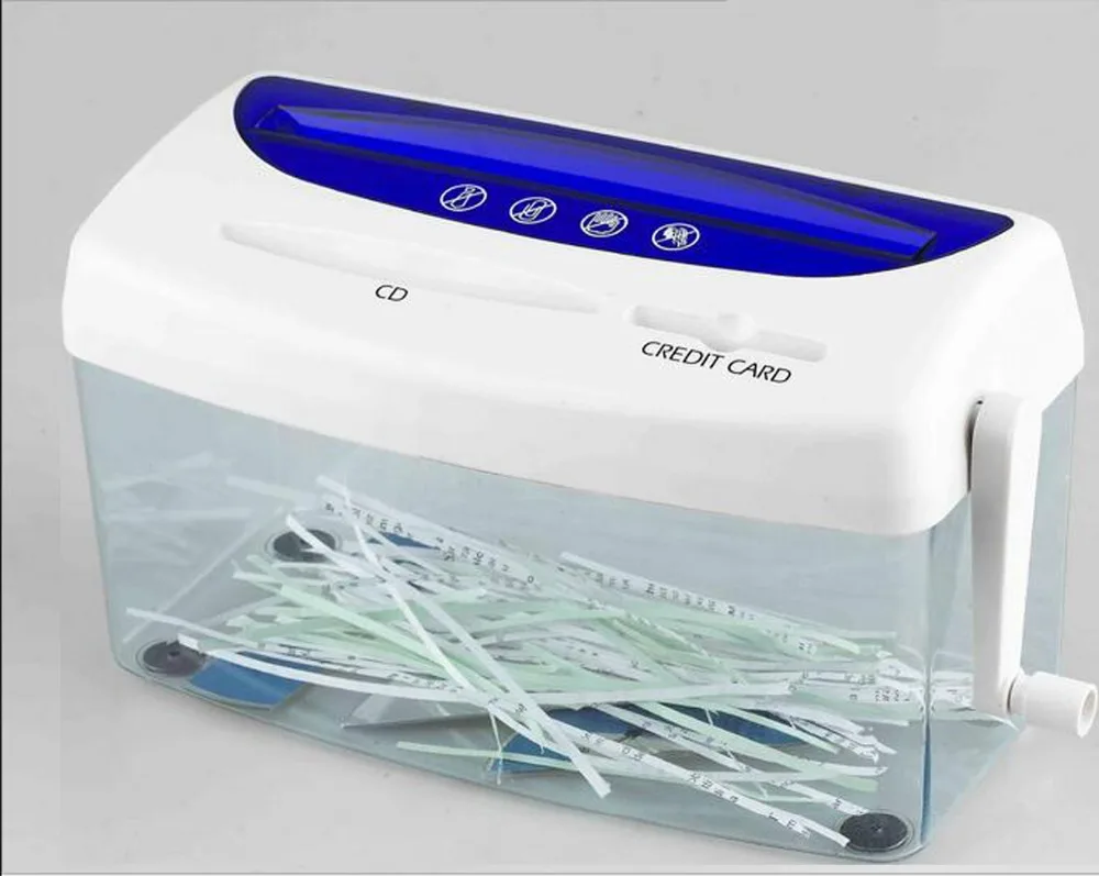 

Desktop 3 in 1 Hand Crank Strip Cut Shredder CD Credit Card A4 Paper Manual Cutting Shred Shredding Head Waste Basket Trash Bin