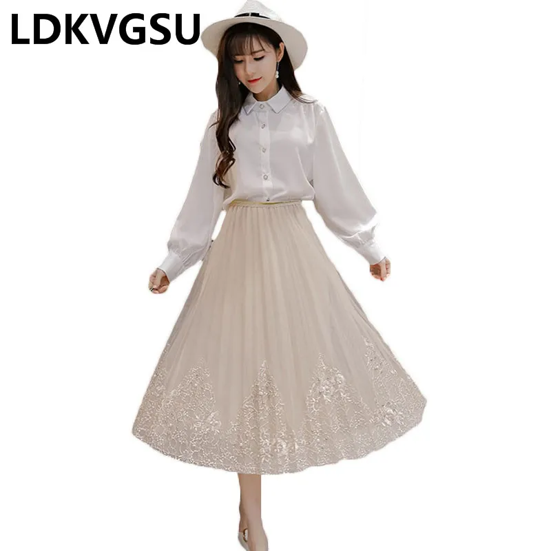 Женская сетчатая юбка с высокой талией Весна Лето Новая мода сплошной цвет вышивка бисером Женская юбка большого размера Is663