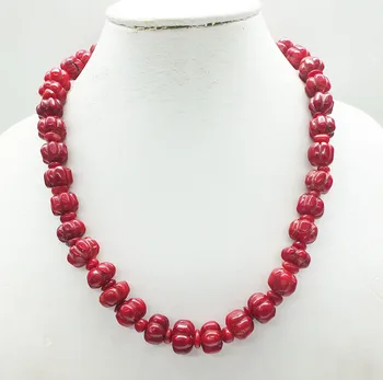 

12MM pumpkin shape antique natural red coral necklace. Classic bridal wedding jewellery 19"