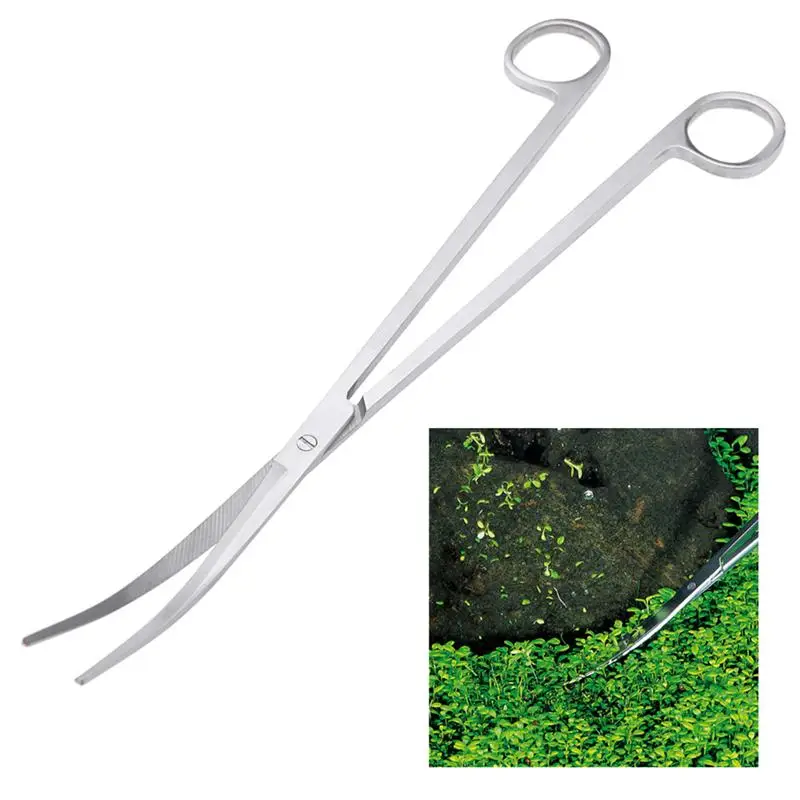 

25 CM Stainless Steel Curved Tip Scissors Aquarium Tank Aquatic Plant Tongs Scissors Tools for Fish Tank Plants
