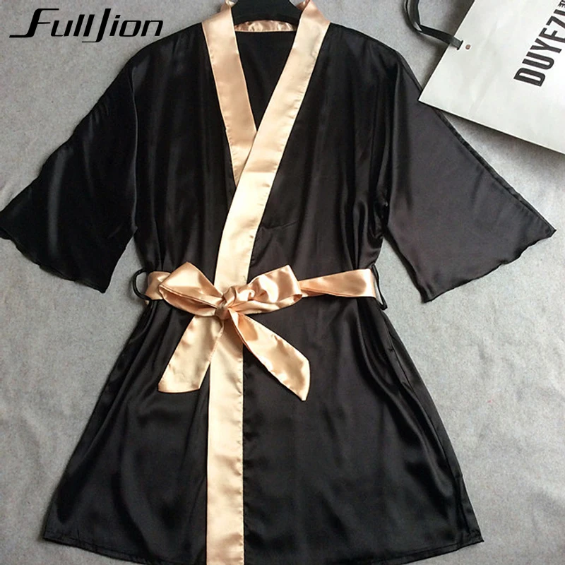 Fulljion Women Silk Satin Night font b Robe b font Solid font b Robe b font