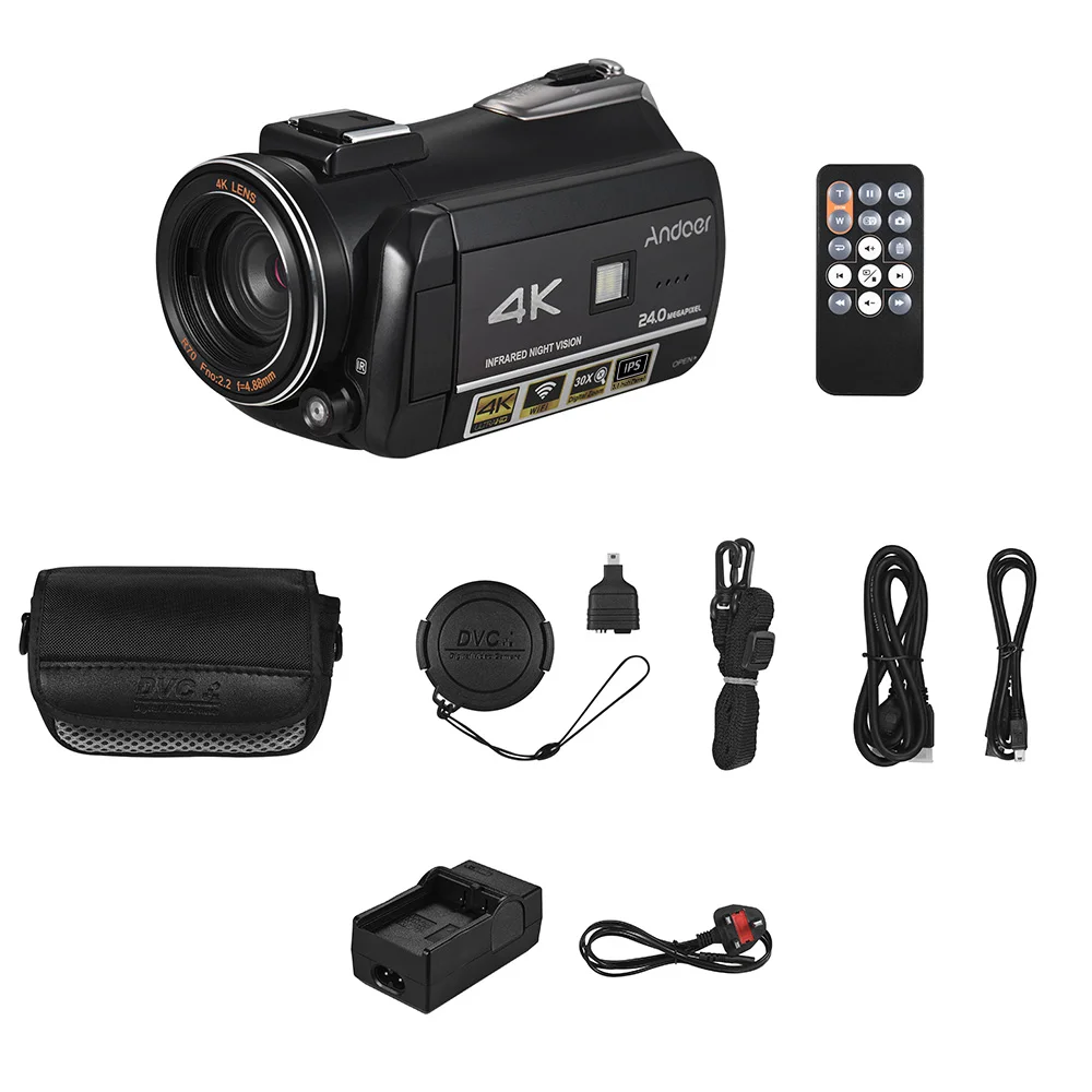 Andoer AC3 4K UHD 24MP Цифровая видеокамера регистратор w/0.45X Широкоугольный объектив