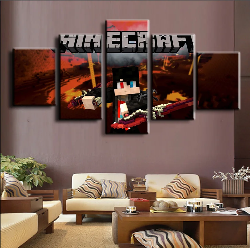 Framework Wall Art Game Poster Canvas Hd Printed 5 Panel Minecraft Painting Modern Home Picture Decorative Artwork