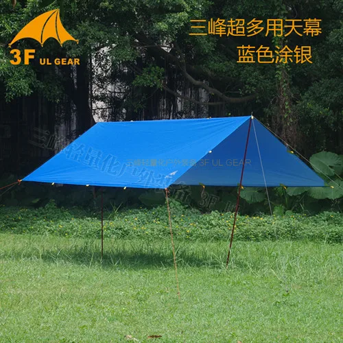 3F UL Gear Ultralight Tarp Outdoor Camping Survival Sun Shelter Shade Awning Silver Coating Pergola Waterproof Beach Tent - Цвет: 5X3 Blue