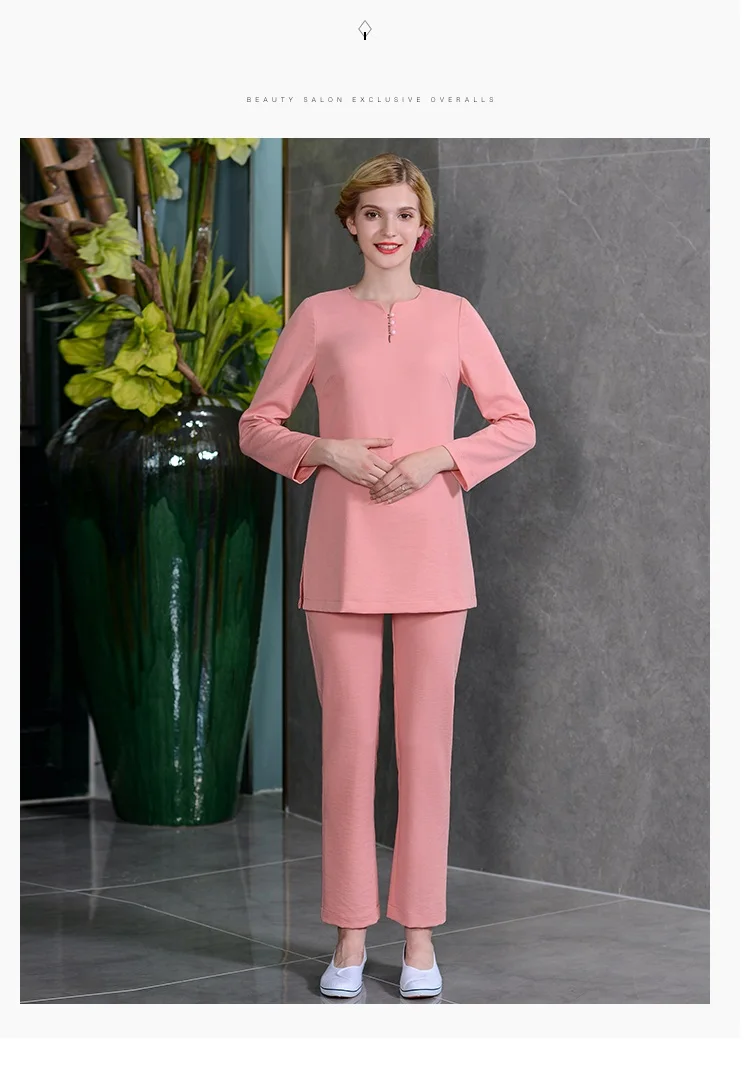 Бесплатная доставка работает Костюмы 2018 с длинным рукавом розовый персик топ + брюки костюм больничной медсестры косметолог белый одежда