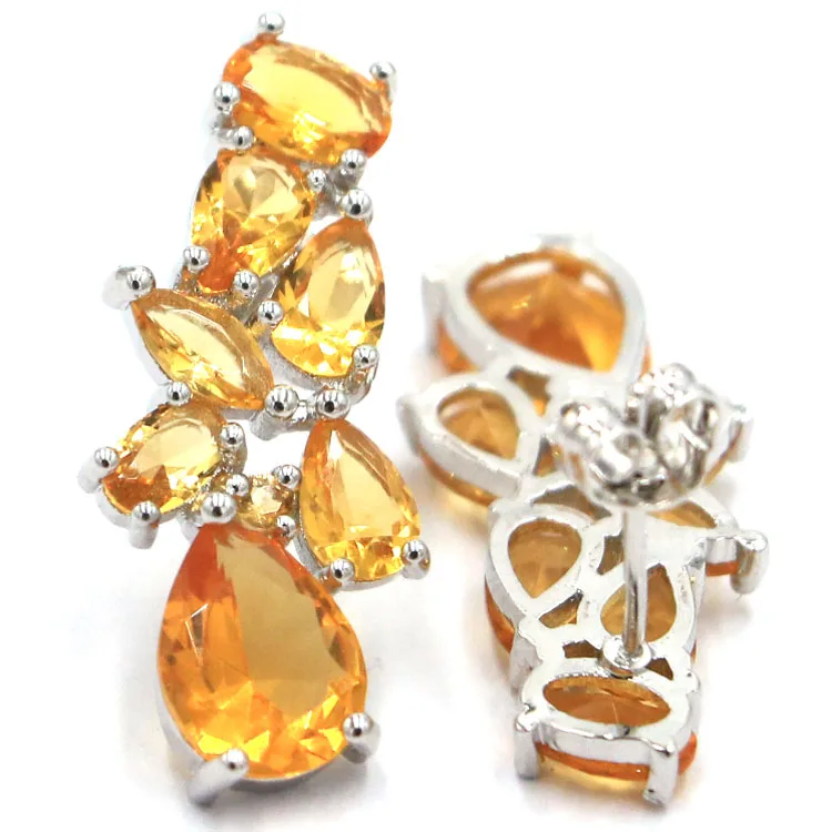 

2019 New Designed Golden Citrine Gift For Sister 925 Silver Earrings 28x12mm
