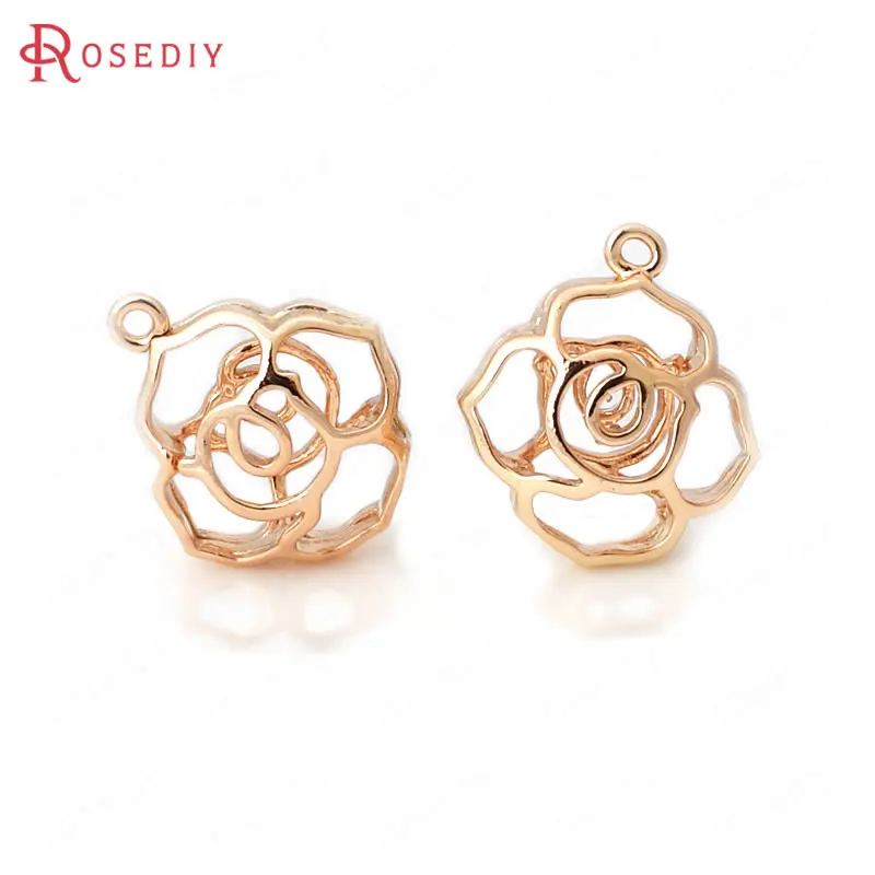 

6PCS 16x19MM 24K Champagne Gold Color Plated Brass Hollow Rose Charms Pendants Pendants High Quality Diy Jewelry Accessories