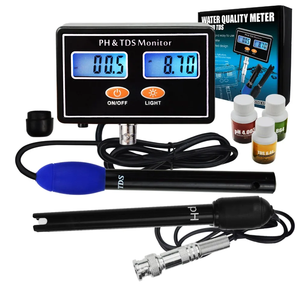 

Digital Combo pH & TDS Monitor Meter Tester ATC, 0.00~14.00pH & 0.0~199.9ppt Water Quality Real-time Monitoring Rechargeable