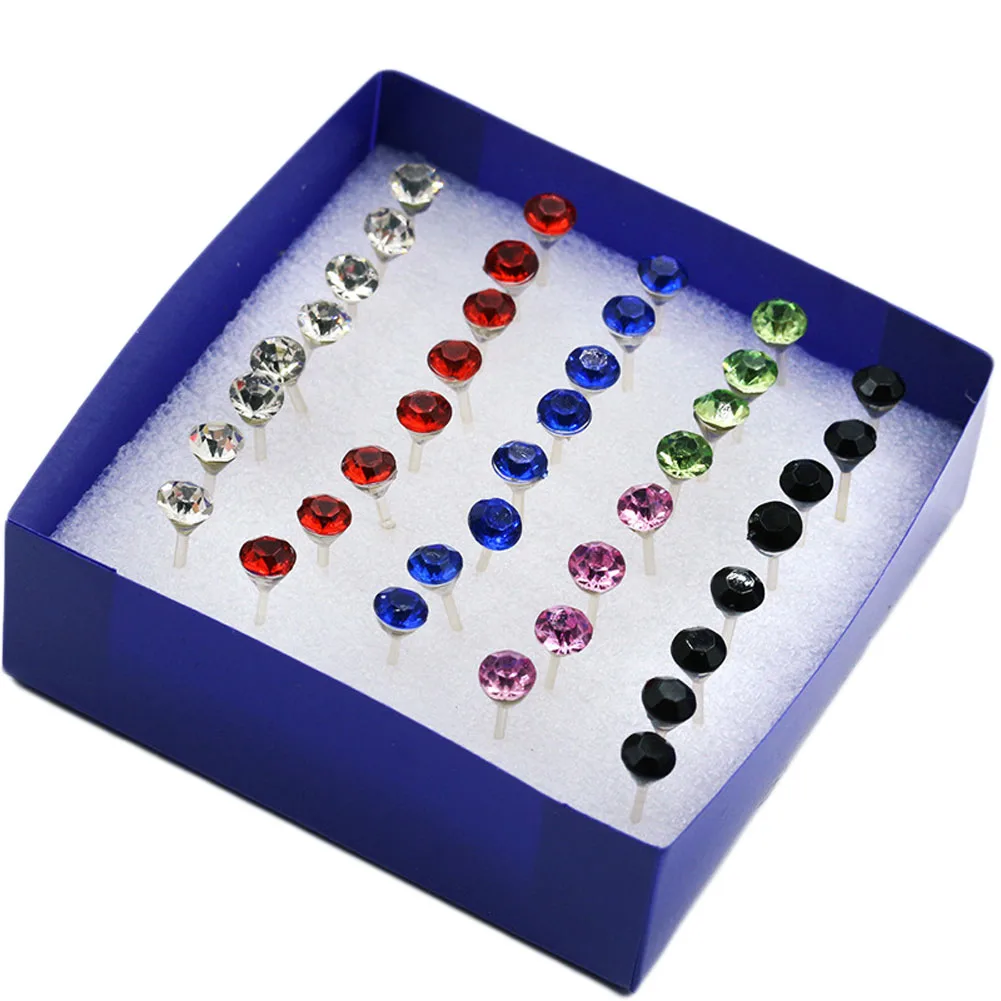 

40 pcs/set! New Brand Colorful & White Rhinestone Stud Earrings Sets Classic Style Fashion Jewelry