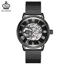 ORKINA Simple Minimalist Wristwatch Mechanical Skeleton Dial Orologio Uomo Mesh Band Male Clock Relogio Masculino