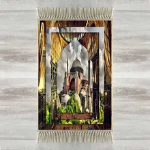 Зеленая Цветочная мечеть 3d турецкий исламский мусульманский молитвенные коврики с кисточками Противоскользящий современный молитвенный коврик Рамадан Eid подарки