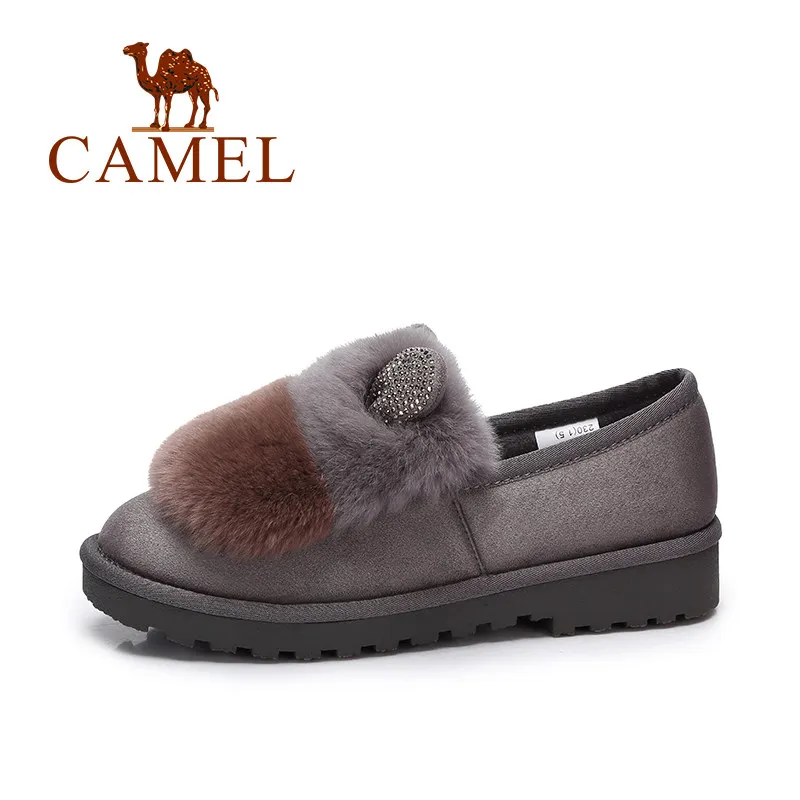 

CAMEL Winter Fashion Casual Women Low Heel Short Plush Fur Slipon Warm Shoes Simple Solid Single Flock Shoes TPR Outsole