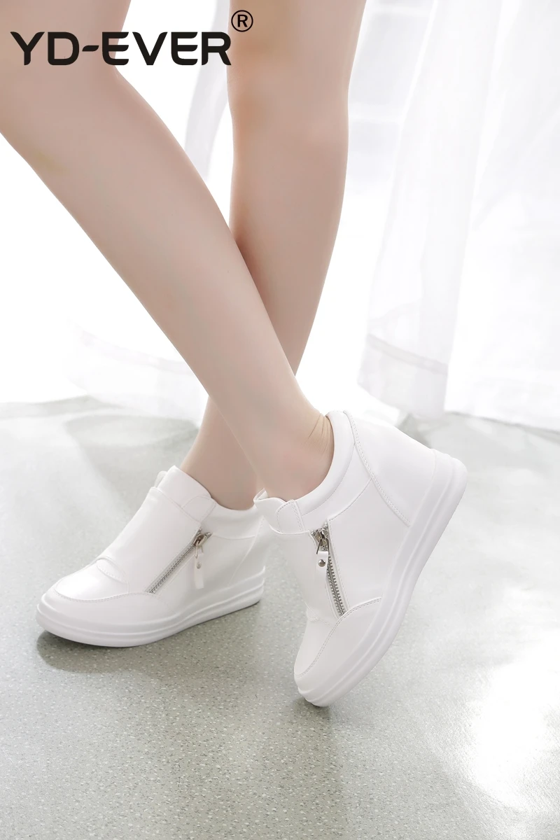 Yd Bianche Crescente Pelle Sneakers Casual Piattaforma Altezza Nere Black white ever Donna Scarpe Cerniera In Cuneo oedCrxB