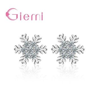 

Classic Snow Flower Shape Pattern Stud Earrings For Women Female Pretty Good Gifts 100% Stering Silver Crystal Gifts