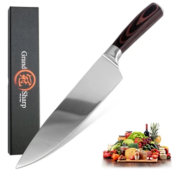 

GRANDSHARP 8 Inch High Quality Chef Knife High Carbon AUS-8 Japanese Stainless Steel Pakka Handle Kitchen Knife Cooking Tools