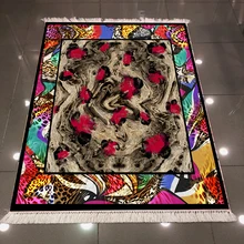 Абстрактный цвет бордюр Леопардовый мех зеленый желтый синий 3d принт Противоскользящий задний моющийся декоративный килим Площадь Ковер