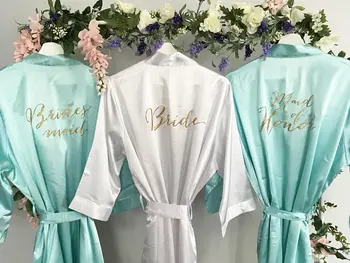 

personalize Satin Kimonos Wedding Party Bride Bachelorette bridal shower Lingerie satin pajamas robes gown gifts